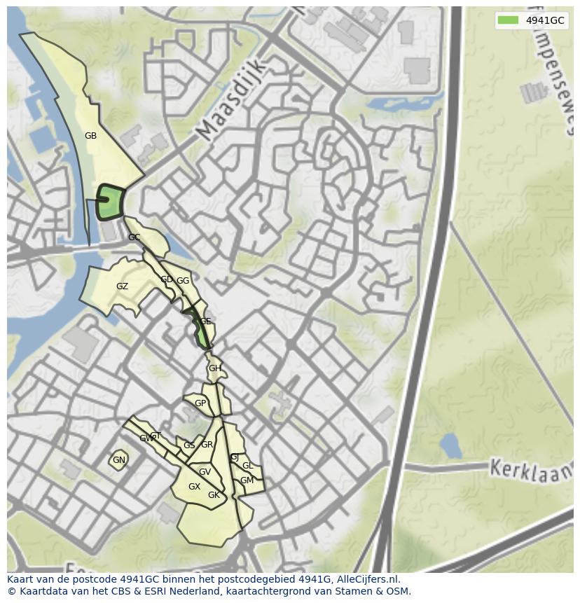 Afbeelding van het postcodegebied 4941 GC op de kaart.
