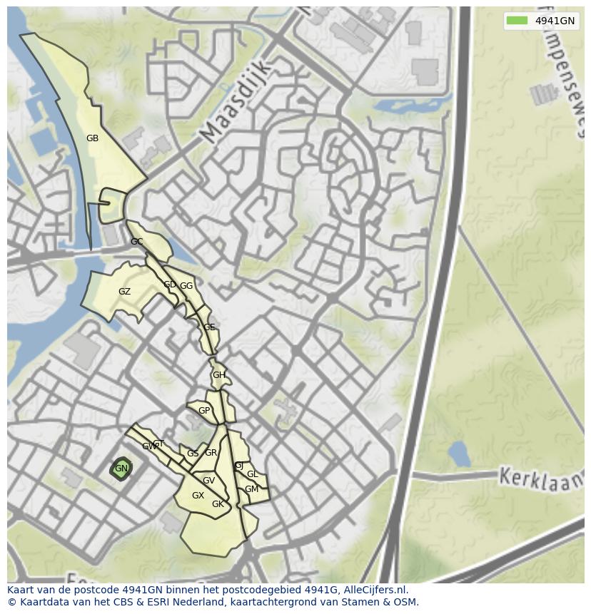 Afbeelding van het postcodegebied 4941 GN op de kaart.
