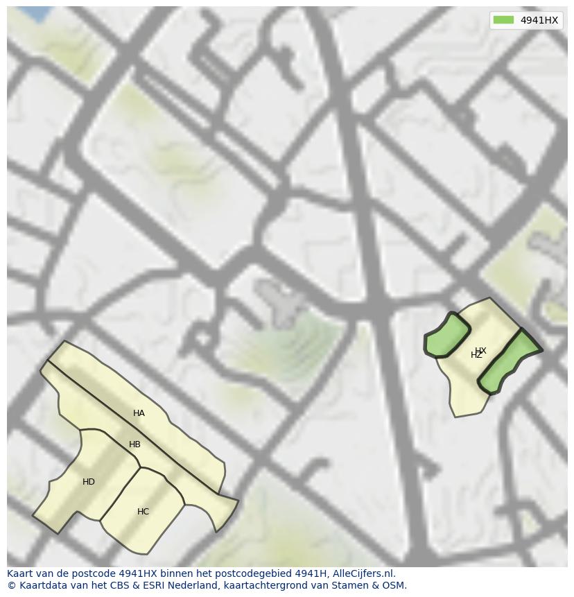 Afbeelding van het postcodegebied 4941 HX op de kaart.