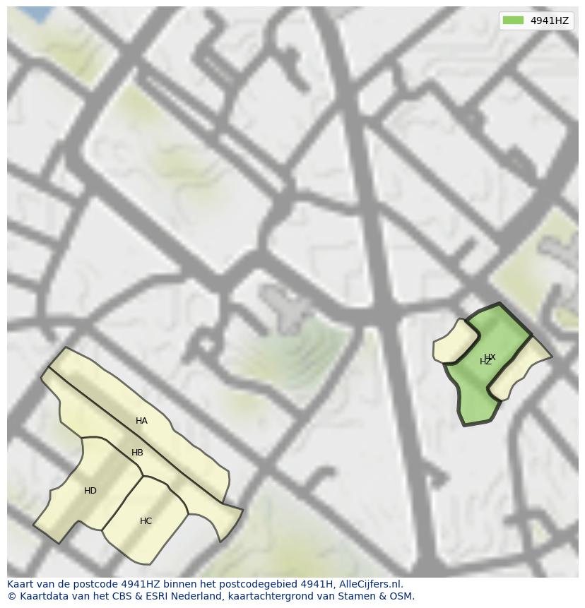 Afbeelding van het postcodegebied 4941 HZ op de kaart.