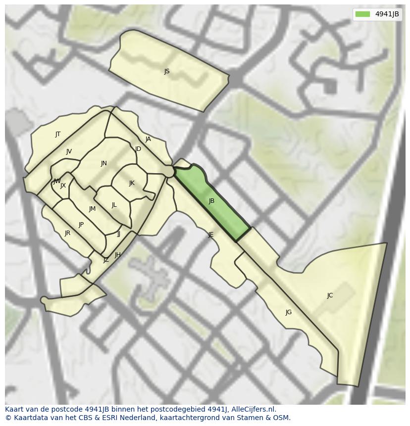 Afbeelding van het postcodegebied 4941 JB op de kaart.