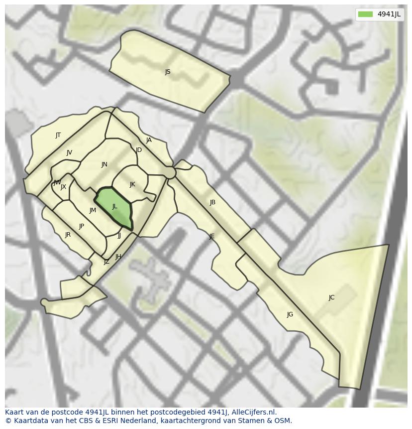 Afbeelding van het postcodegebied 4941 JL op de kaart.