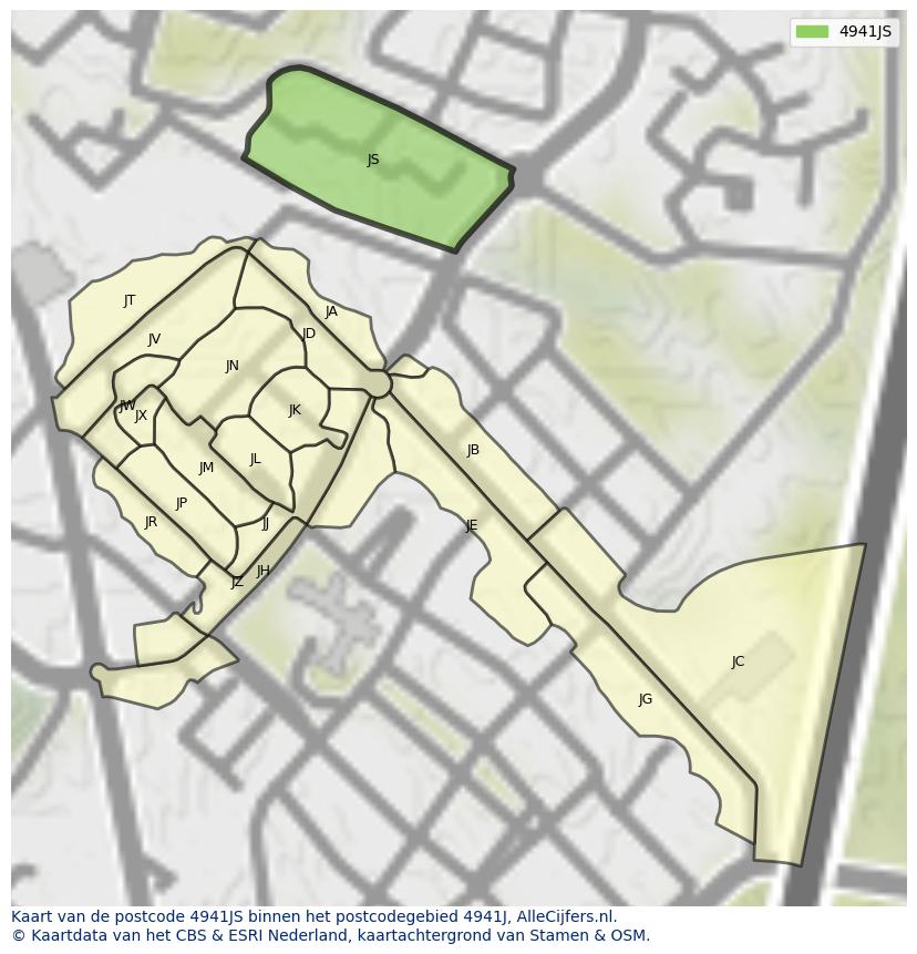 Afbeelding van het postcodegebied 4941 JS op de kaart.