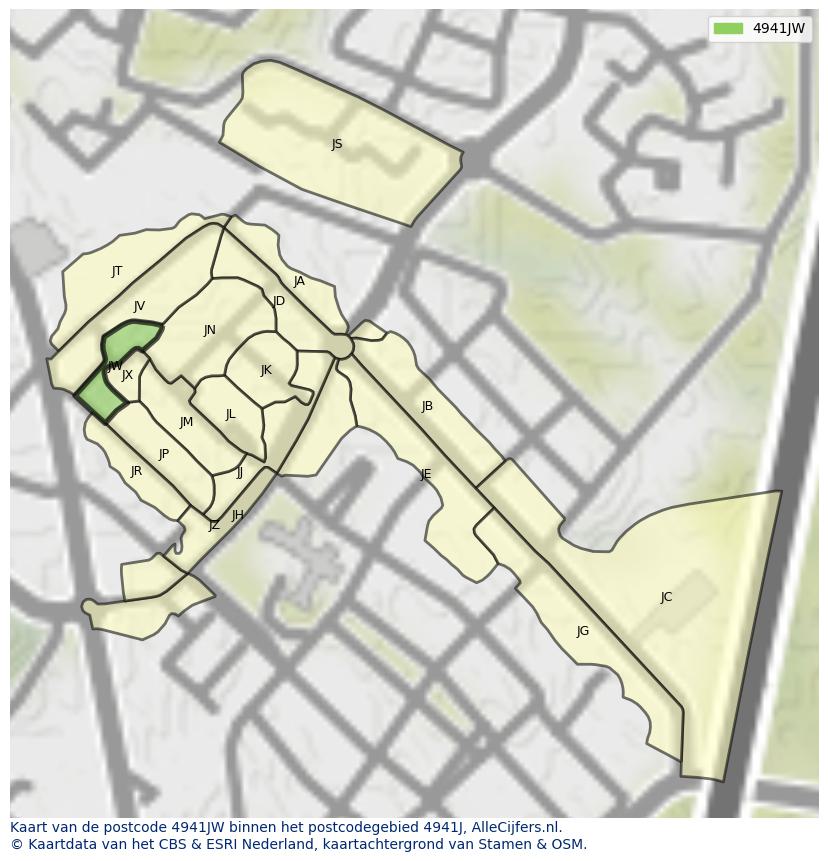 Afbeelding van het postcodegebied 4941 JW op de kaart.