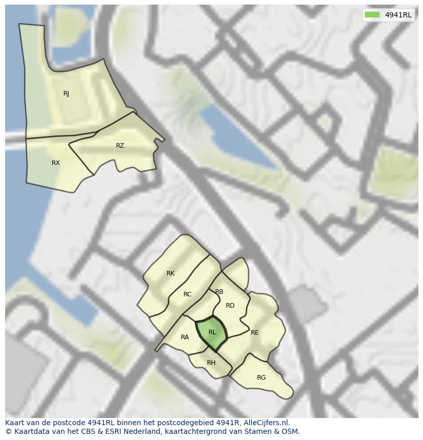Afbeelding van het postcodegebied 4941 RL op de kaart.