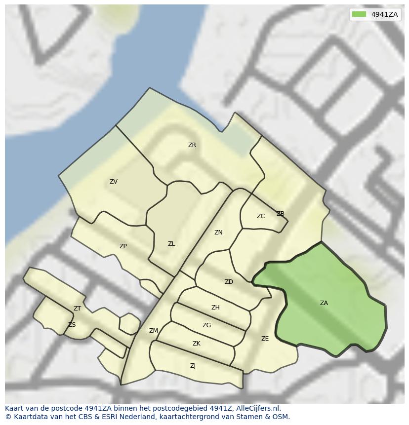 Afbeelding van het postcodegebied 4941 ZA op de kaart.