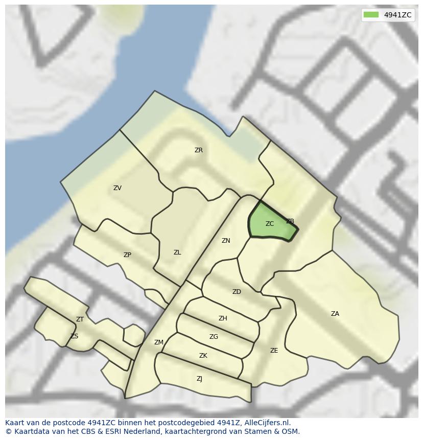 Afbeelding van het postcodegebied 4941 ZC op de kaart.