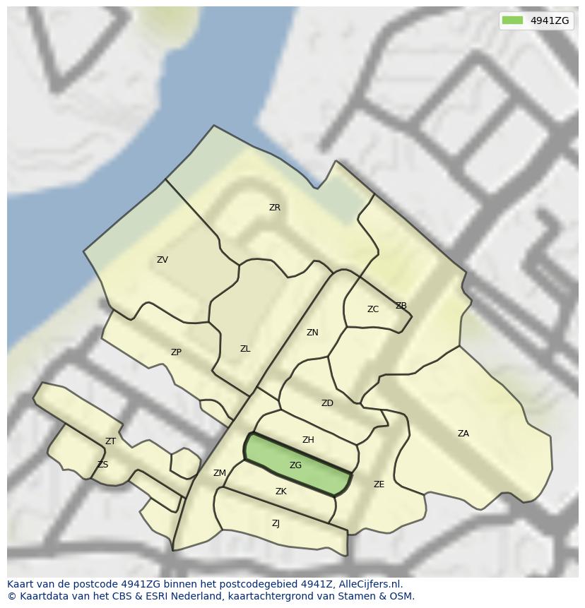 Afbeelding van het postcodegebied 4941 ZG op de kaart.
