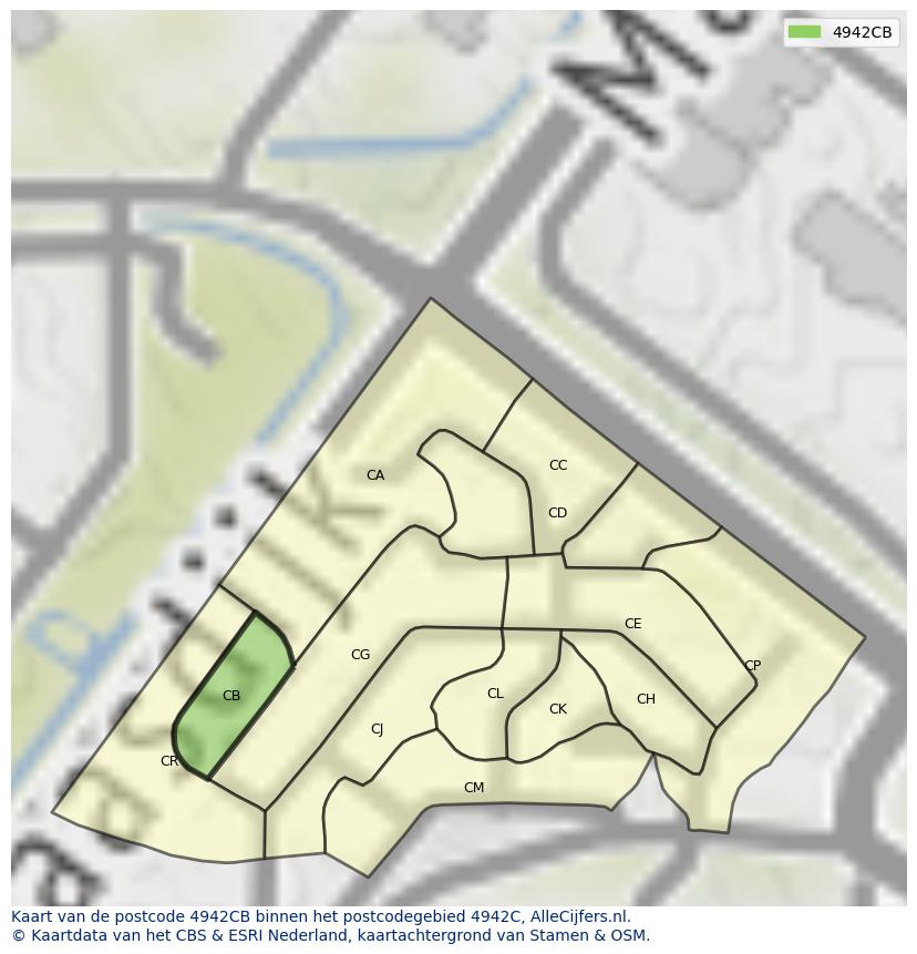 Afbeelding van het postcodegebied 4942 CB op de kaart.
