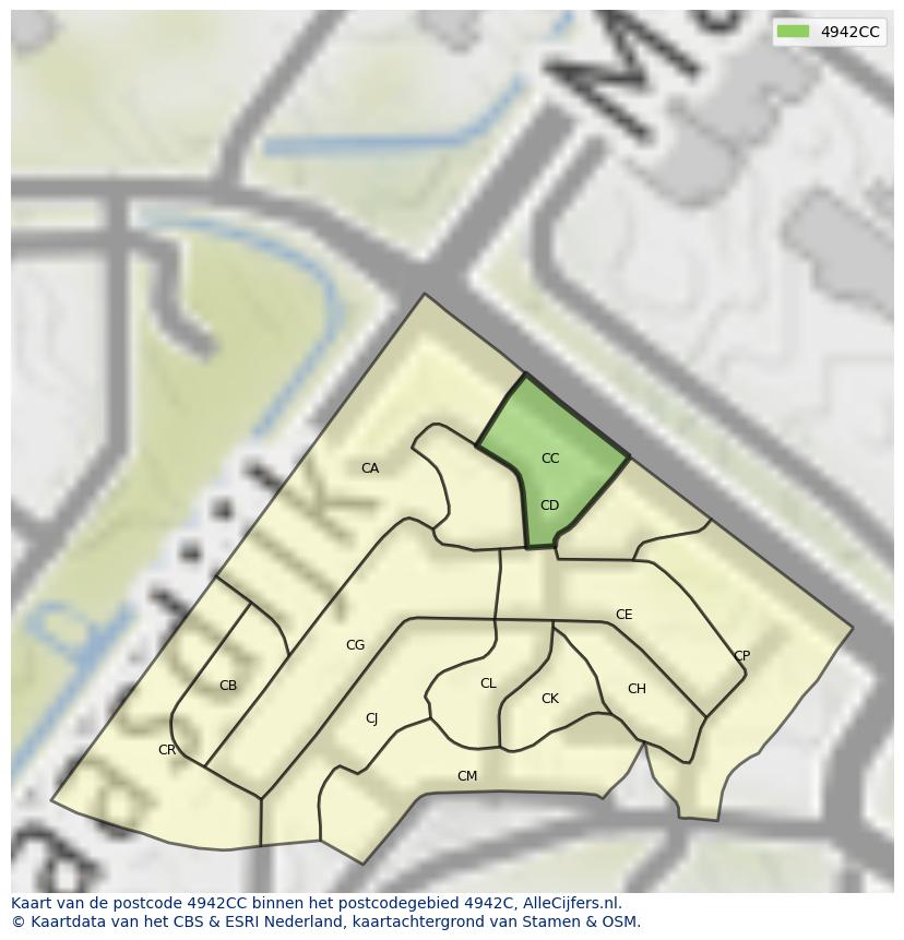 Afbeelding van het postcodegebied 4942 CC op de kaart.