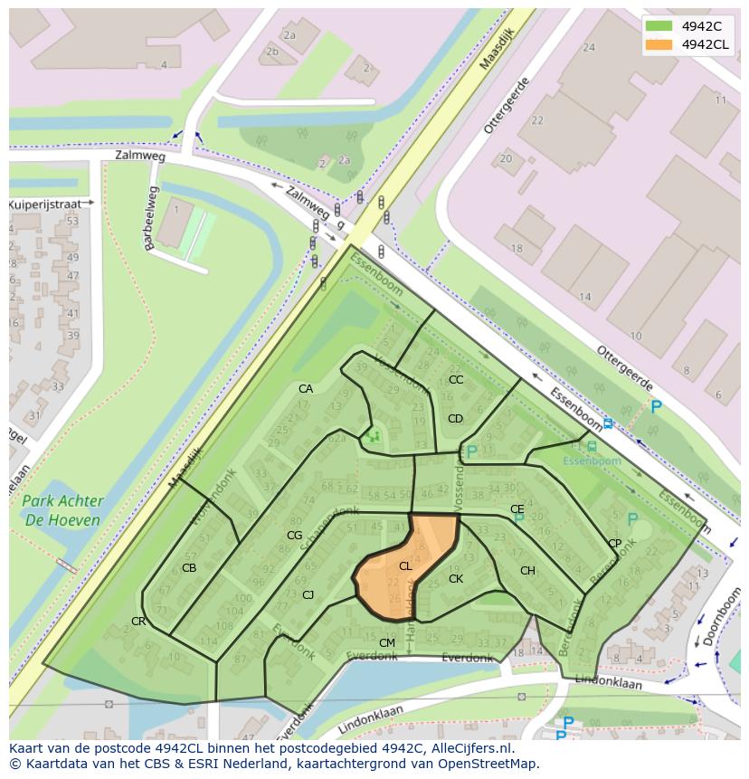 Afbeelding van het postcodegebied 4942 CL op de kaart.