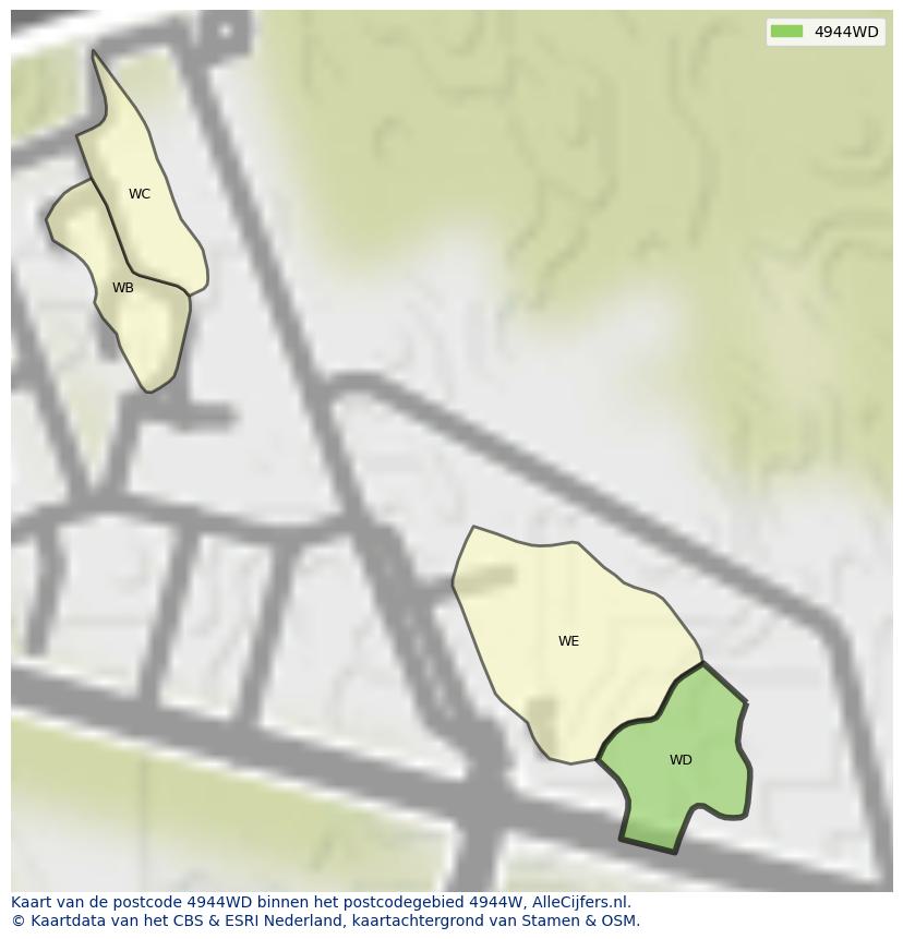 Afbeelding van het postcodegebied 4944 WD op de kaart.