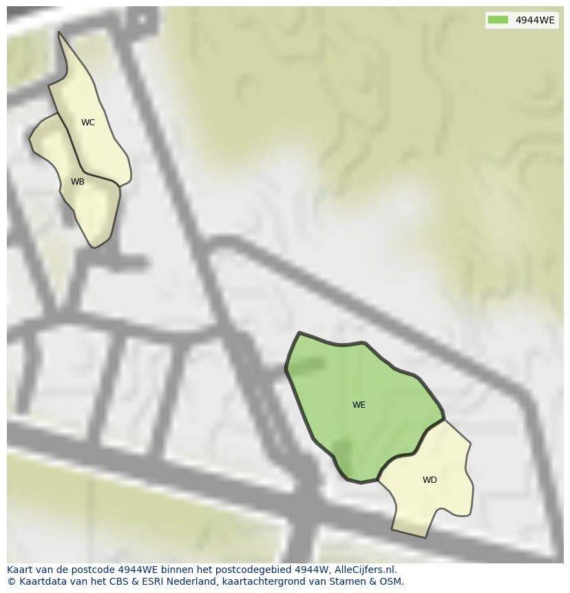Afbeelding van het postcodegebied 4944 WE op de kaart.