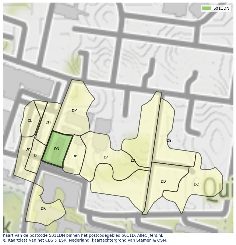 Afbeelding van het postcodegebied 5011 DN op de kaart.