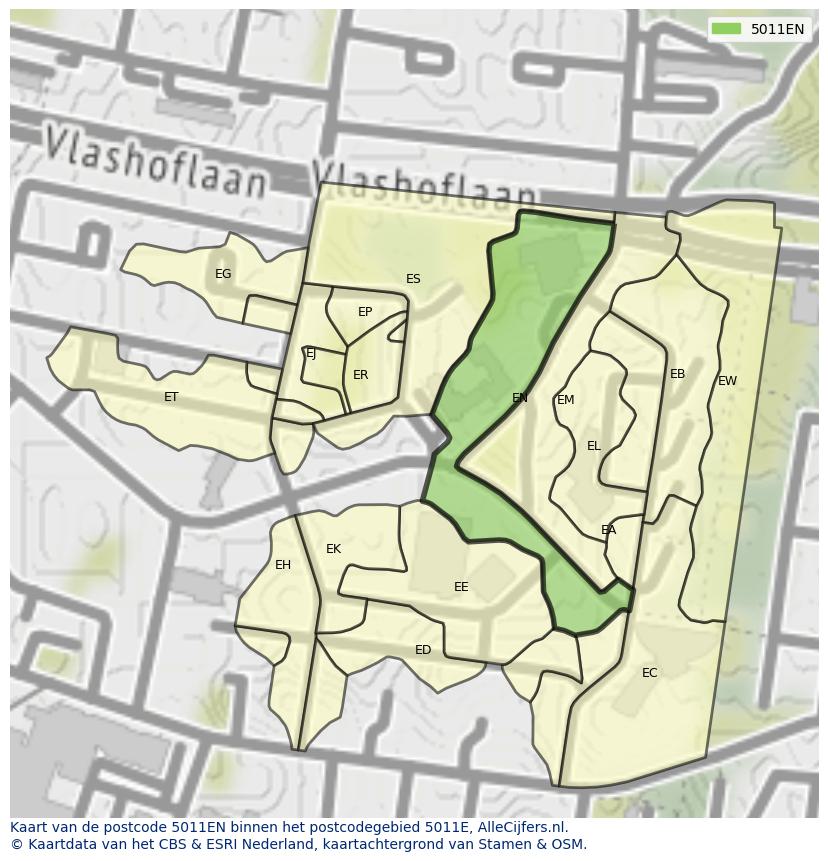 Afbeelding van het postcodegebied 5011 EN op de kaart.