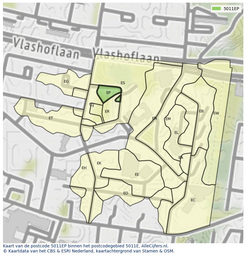 Afbeelding van het postcodegebied 5011 EP op de kaart.