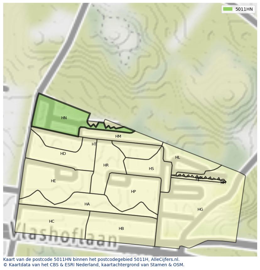 Afbeelding van het postcodegebied 5011 HN op de kaart.