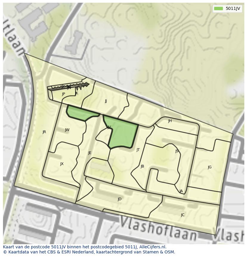 Afbeelding van het postcodegebied 5011 JV op de kaart.