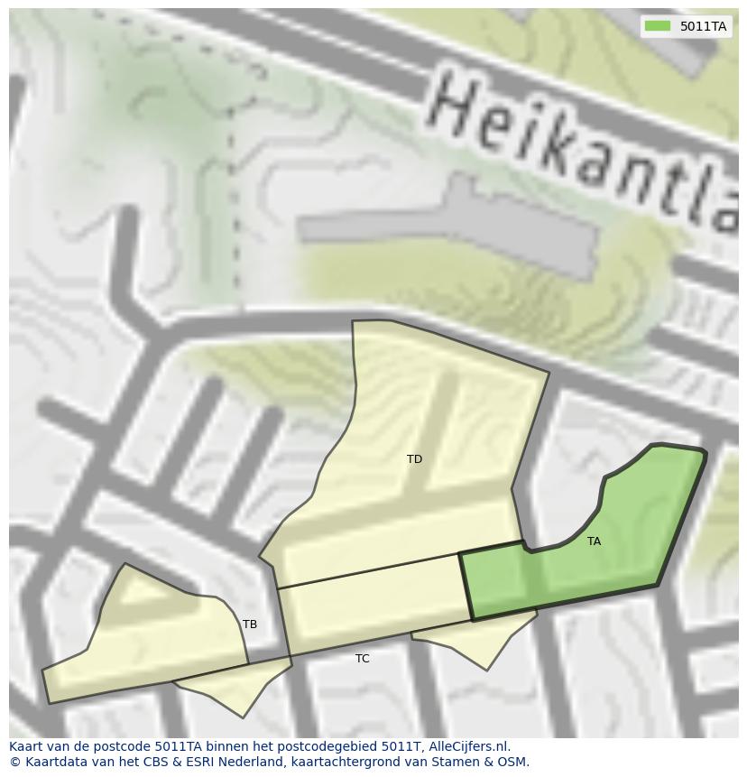 Afbeelding van het postcodegebied 5011 TA op de kaart.