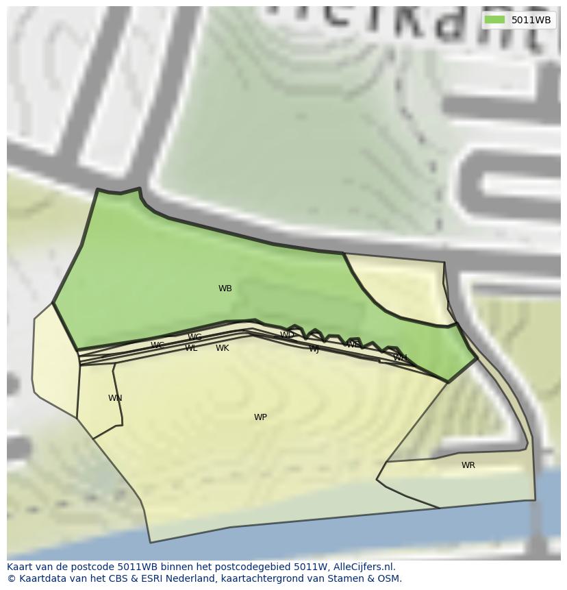Afbeelding van het postcodegebied 5011 WB op de kaart.