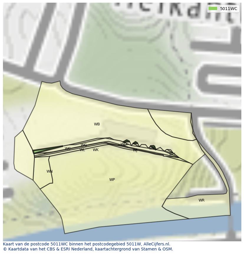 Afbeelding van het postcodegebied 5011 WC op de kaart.