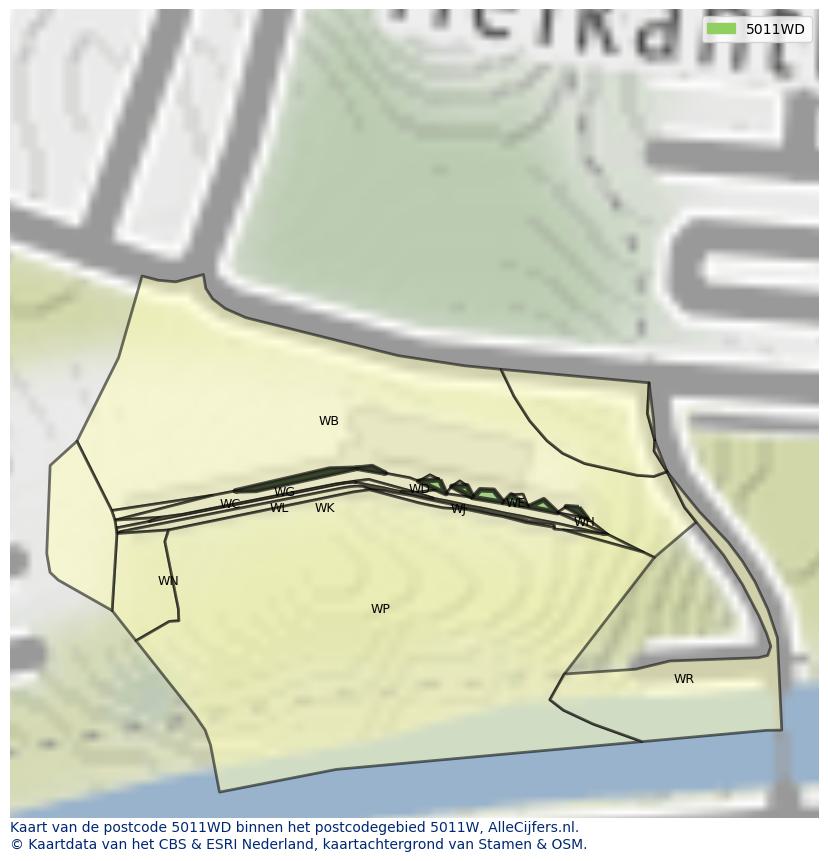 Afbeelding van het postcodegebied 5011 WD op de kaart.