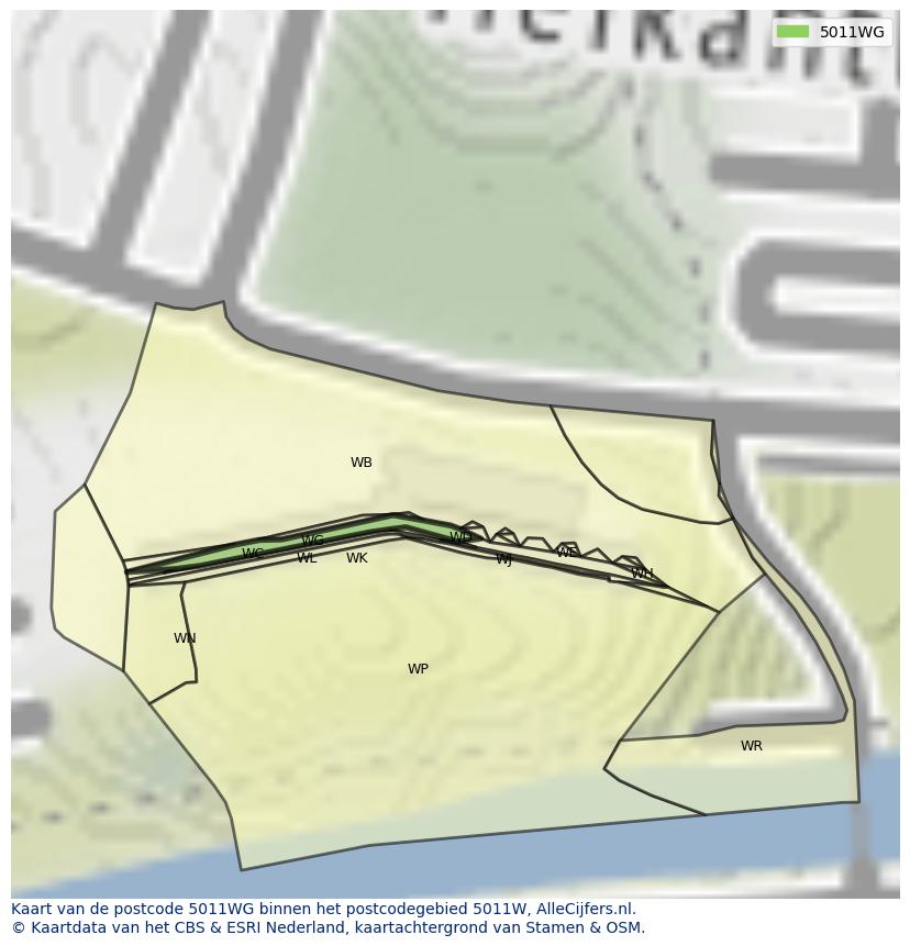 Afbeelding van het postcodegebied 5011 WG op de kaart.