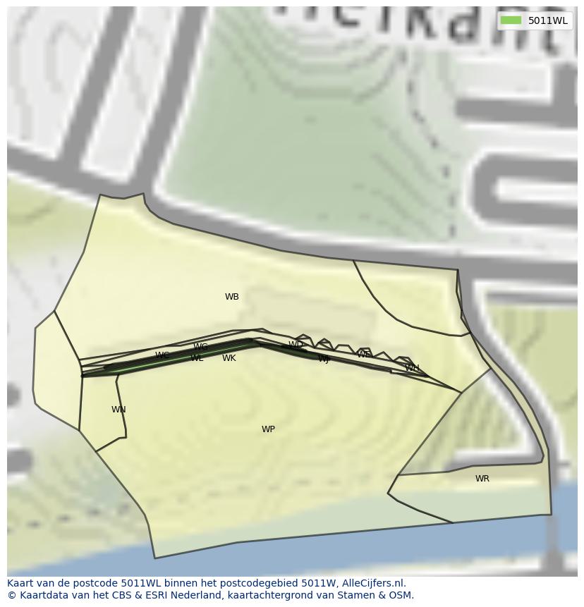 Afbeelding van het postcodegebied 5011 WL op de kaart.