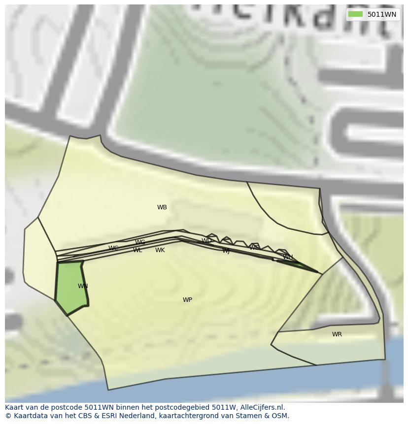 Afbeelding van het postcodegebied 5011 WN op de kaart.