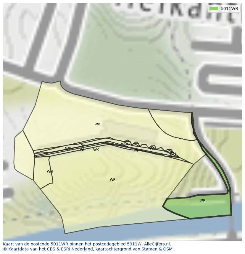 Afbeelding van het postcodegebied 5011 WR op de kaart.