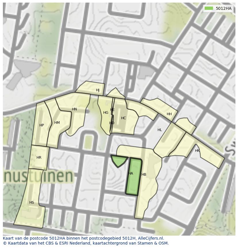 Afbeelding van het postcodegebied 5012 HA op de kaart.