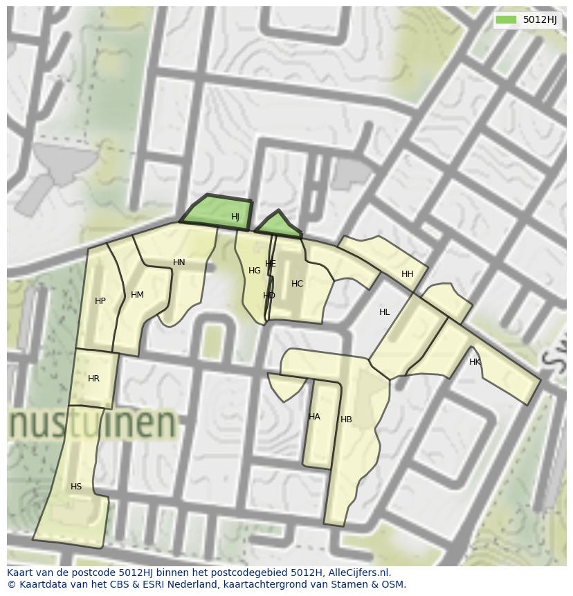 Afbeelding van het postcodegebied 5012 HJ op de kaart.