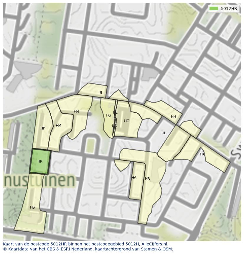 Afbeelding van het postcodegebied 5012 HR op de kaart.
