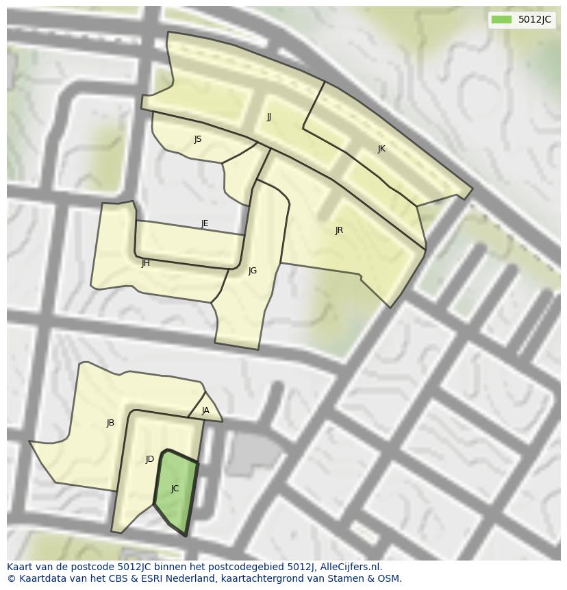 Afbeelding van het postcodegebied 5012 JC op de kaart.
