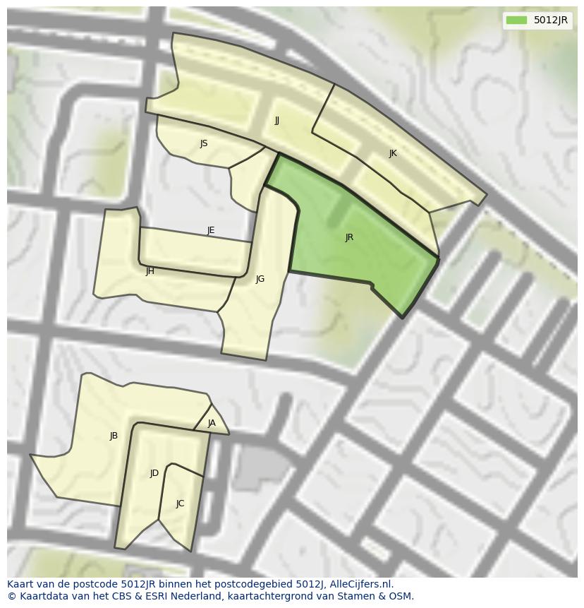 Afbeelding van het postcodegebied 5012 JR op de kaart.