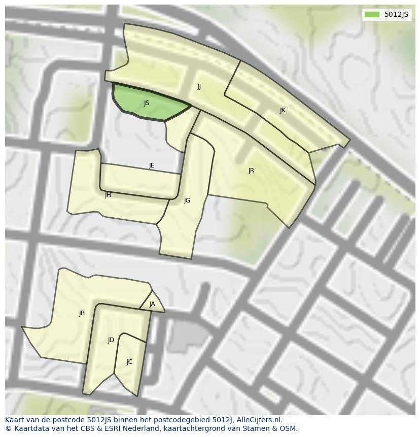 Afbeelding van het postcodegebied 5012 JS op de kaart.