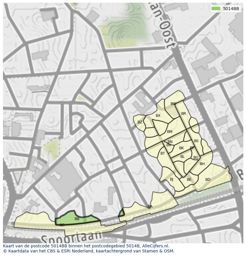 Afbeelding van het postcodegebied 5014 BB op de kaart.
