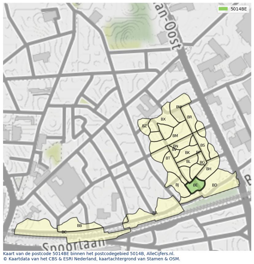 Afbeelding van het postcodegebied 5014 BE op de kaart.