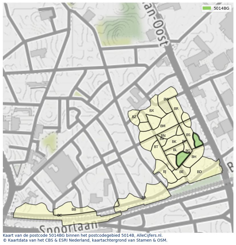 Afbeelding van het postcodegebied 5014 BG op de kaart.