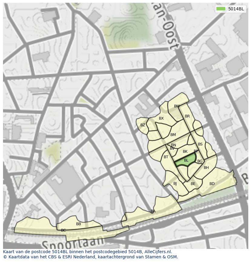 Afbeelding van het postcodegebied 5014 BL op de kaart.