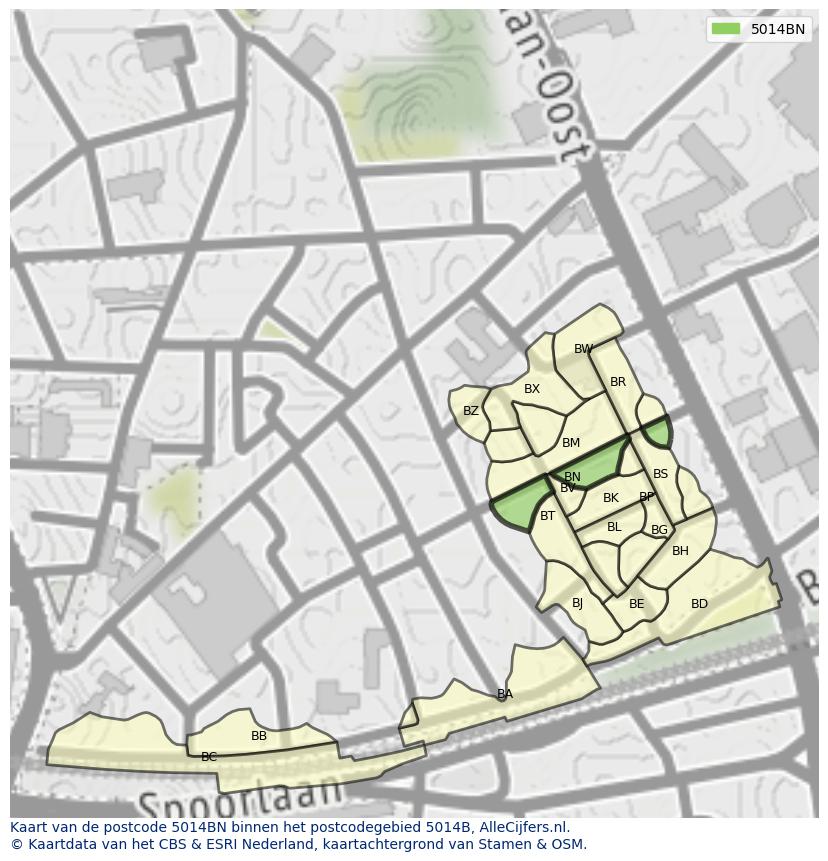 Afbeelding van het postcodegebied 5014 BN op de kaart.