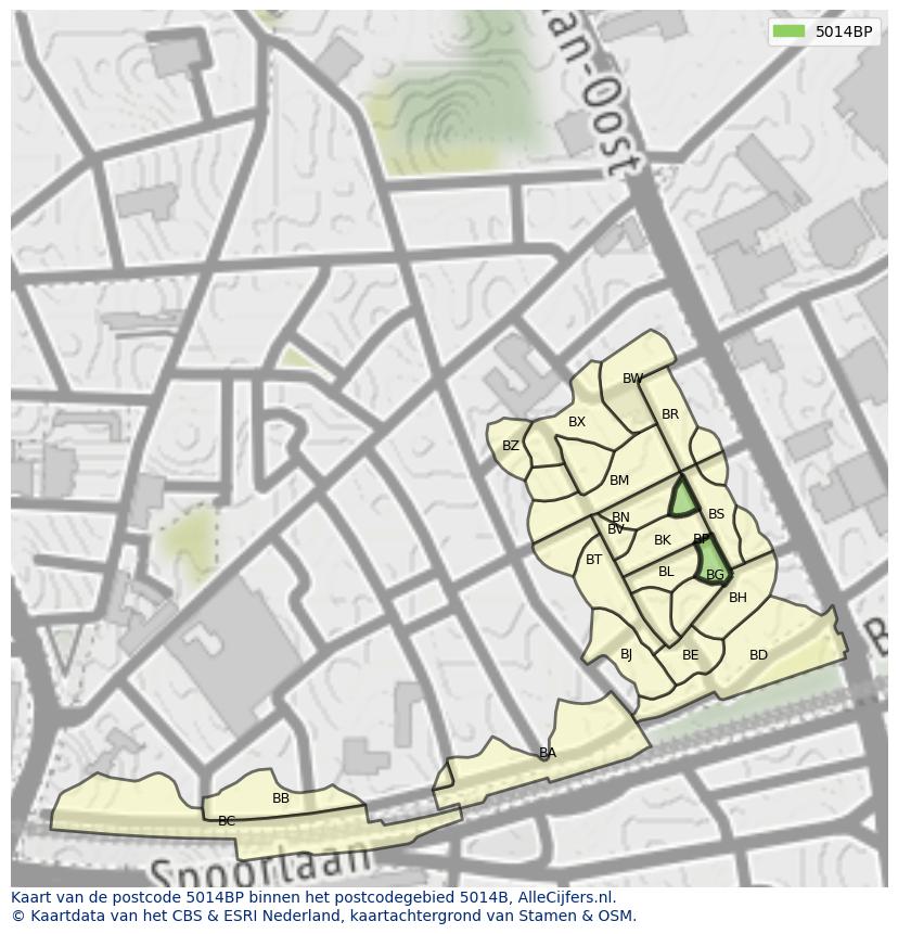 Afbeelding van het postcodegebied 5014 BP op de kaart.