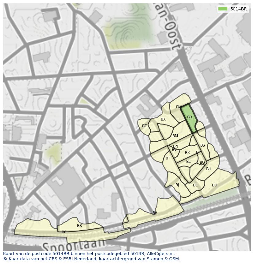 Afbeelding van het postcodegebied 5014 BR op de kaart.