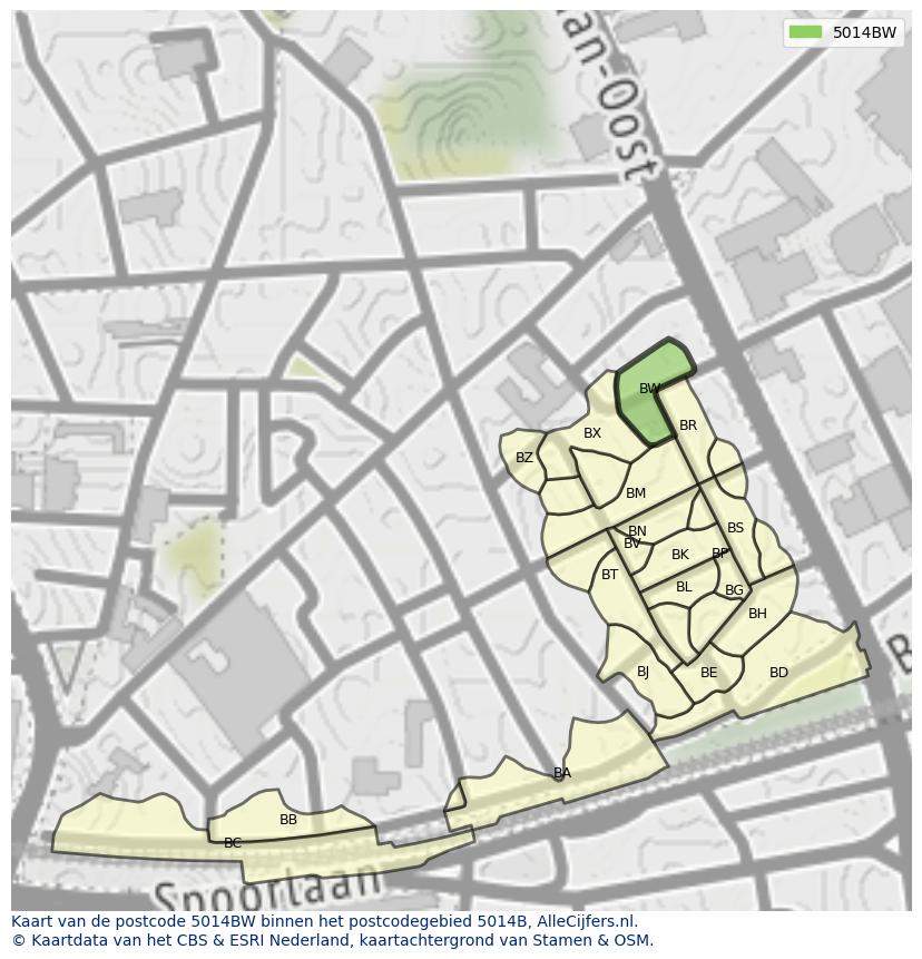Afbeelding van het postcodegebied 5014 BW op de kaart.