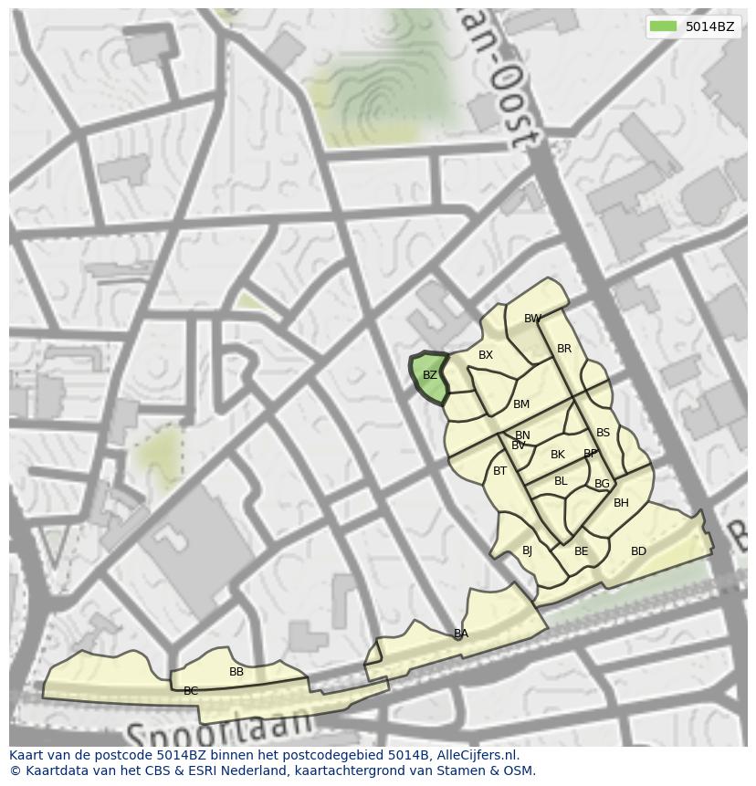 Afbeelding van het postcodegebied 5014 BZ op de kaart.