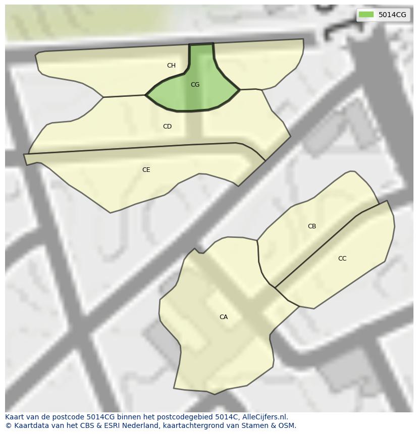 Afbeelding van het postcodegebied 5014 CG op de kaart.