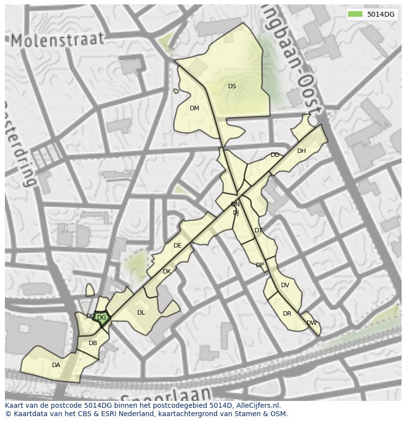 Afbeelding van het postcodegebied 5014 DG op de kaart.