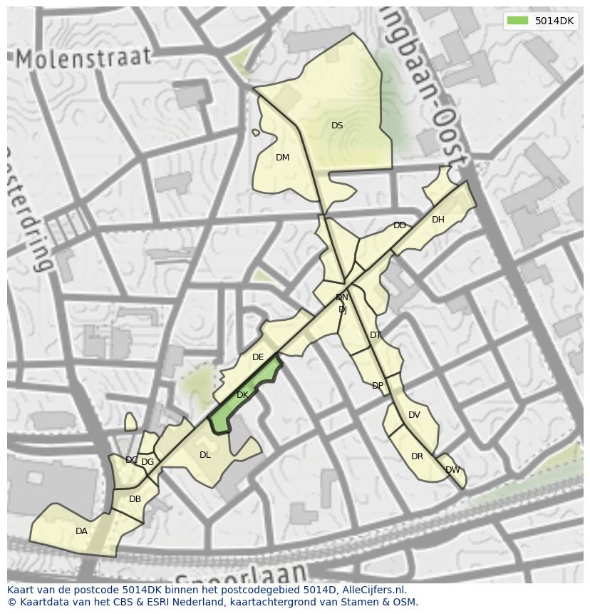Afbeelding van het postcodegebied 5014 DK op de kaart.