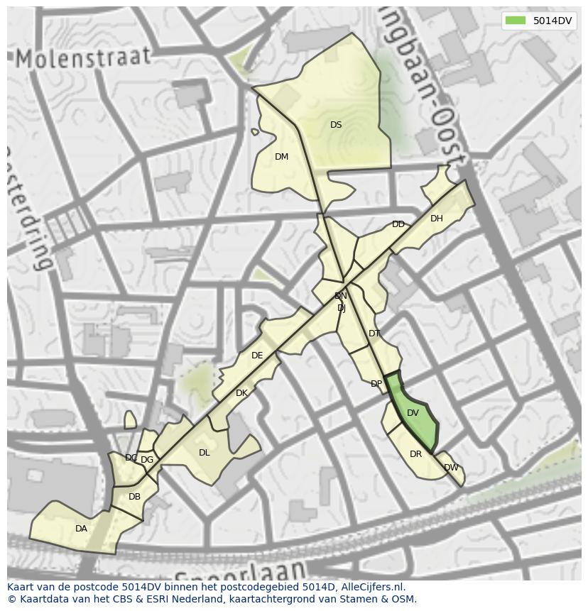 Afbeelding van het postcodegebied 5014 DV op de kaart.