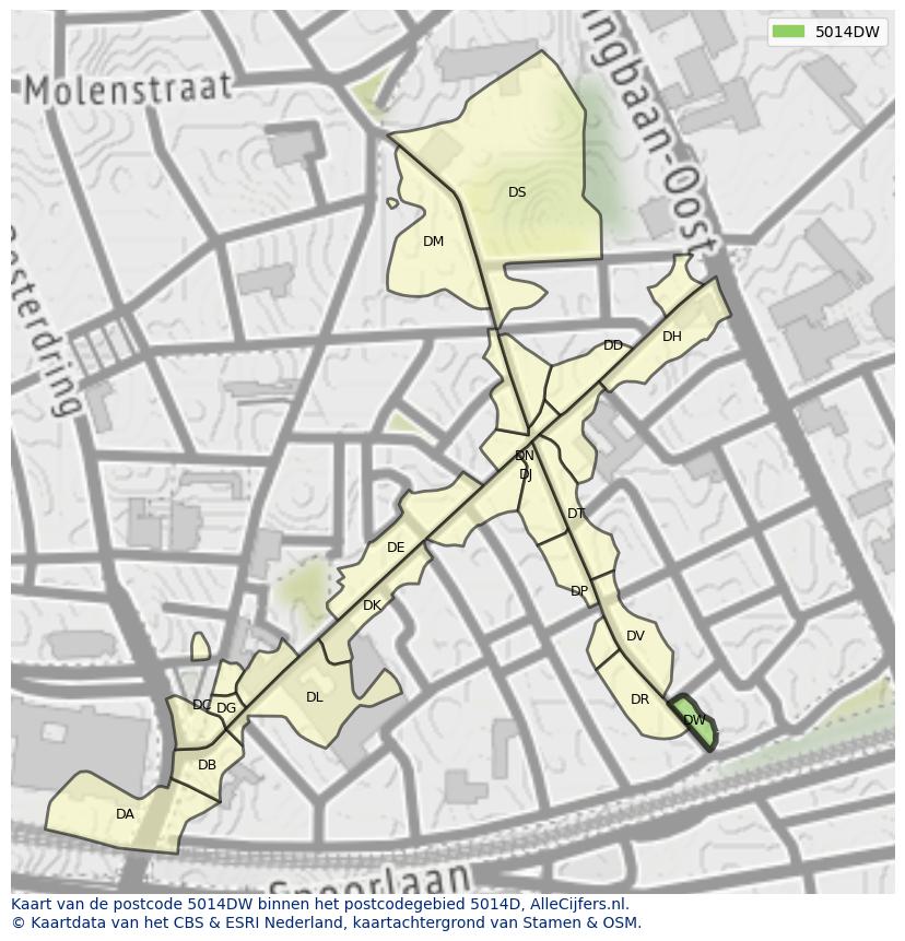 Afbeelding van het postcodegebied 5014 DW op de kaart.